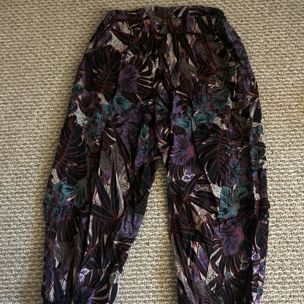 Nui Handmade Cotton Pants with Purple and Black Floral Design
